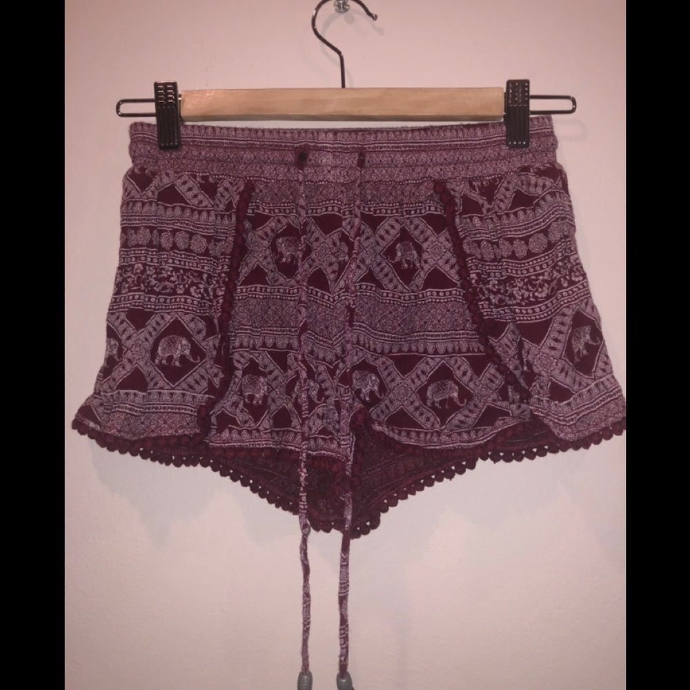 Red/Maroon and White Printed Shorts